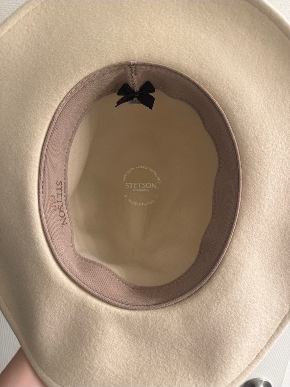 Stetson Women's Cream Felt Wide-Brim Hat with Black Bow